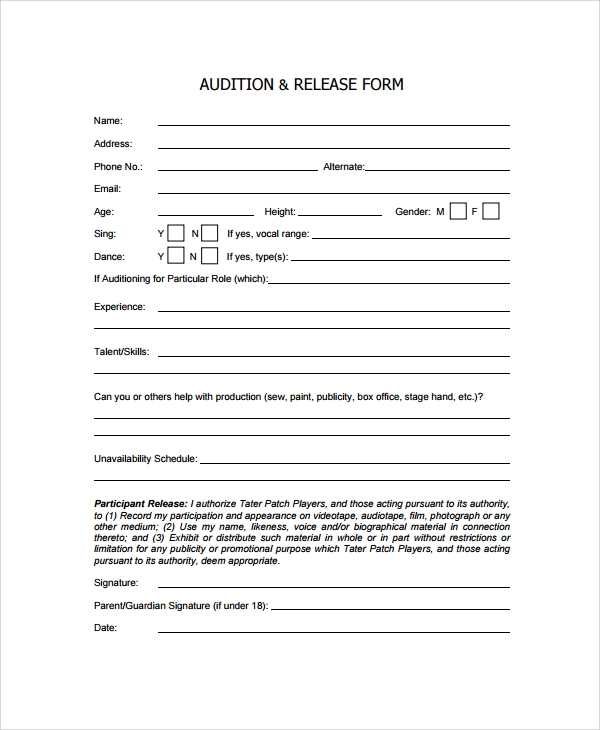FREE 7 Sample Audition Forms In PDF MS Word