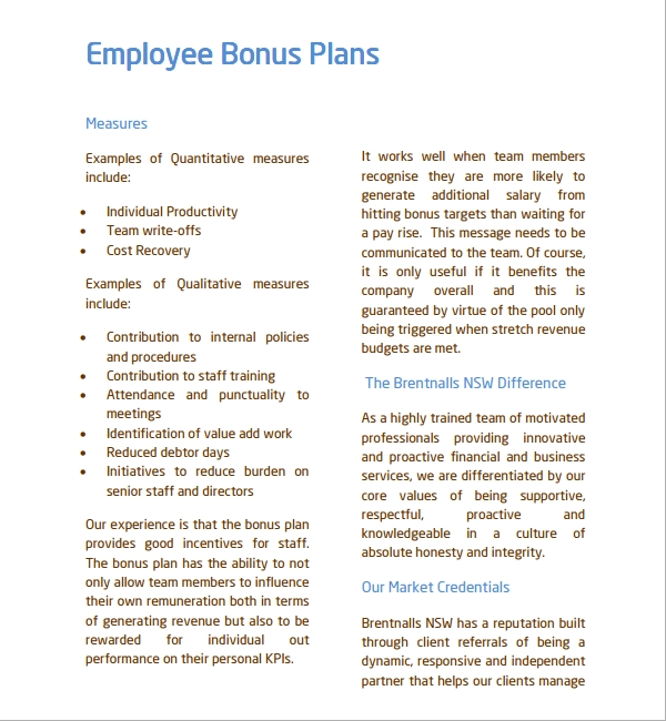FREE 7 Sample Bonus Plan Templates In PDF