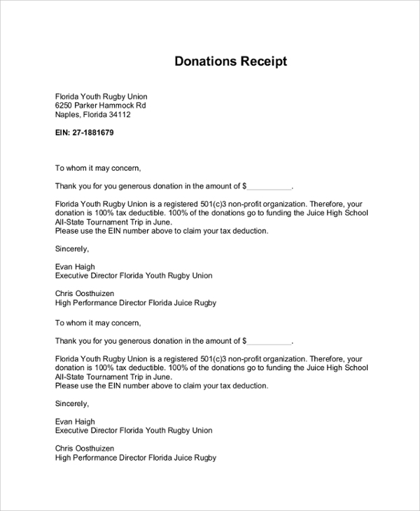 FREE 7 Sample Donation Receipt Letter Templates In PDF MS Word