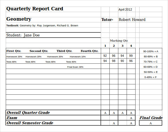 FREE 7 Sample Homeschool Report Card Templates In PDF MS Word 