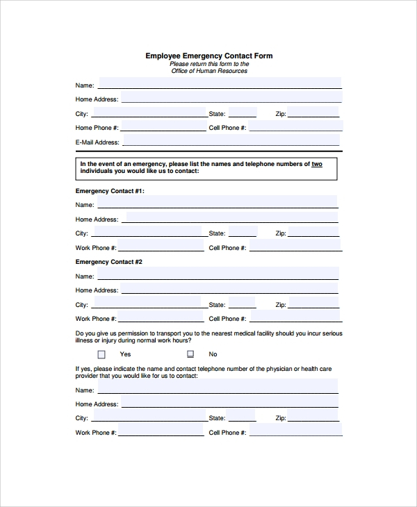 FREE 8 Emergency Contact Form Samples In PDF MS Word