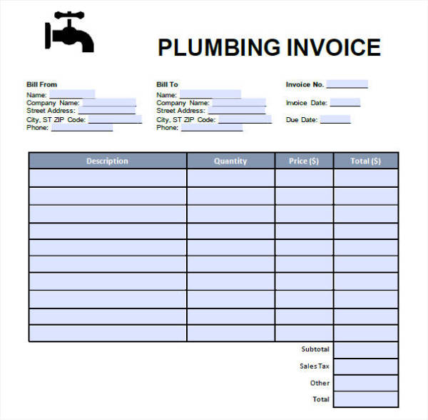 FREE 8 Plumbing Invoices In MS Word PDF