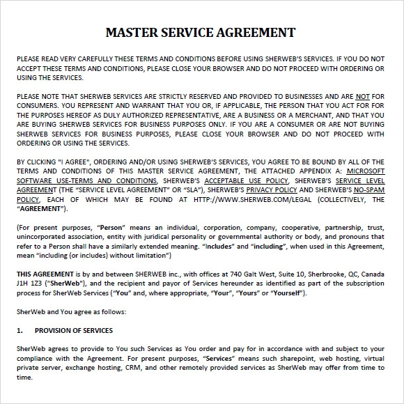 FREE 8 Sample Master Service Agreement Templates In PDF MS Word