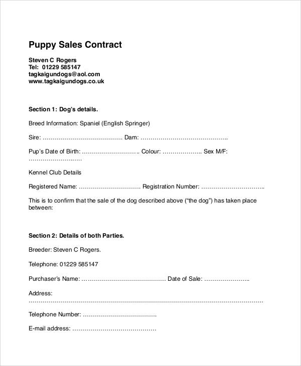 FREE 8 Sample Puppy Sales Contracts In MS Word PDF