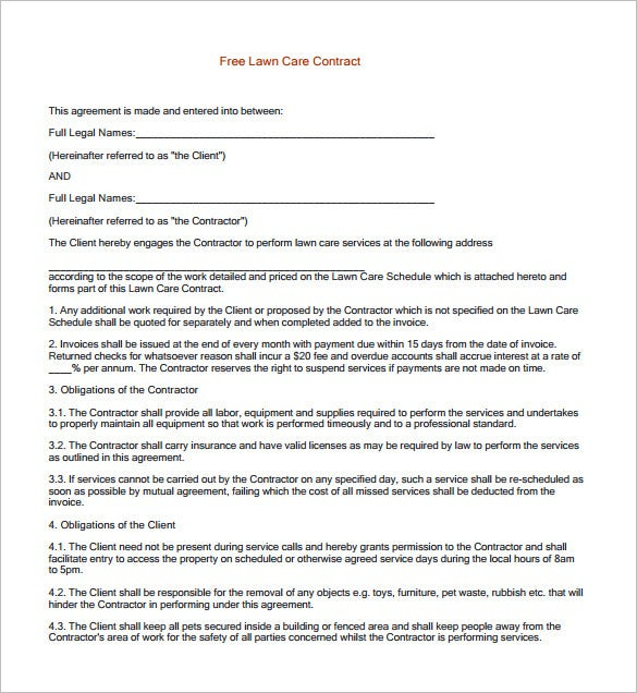 FREE 9 Lawn Service Contract Templates In PDF MS Word Apple Pages