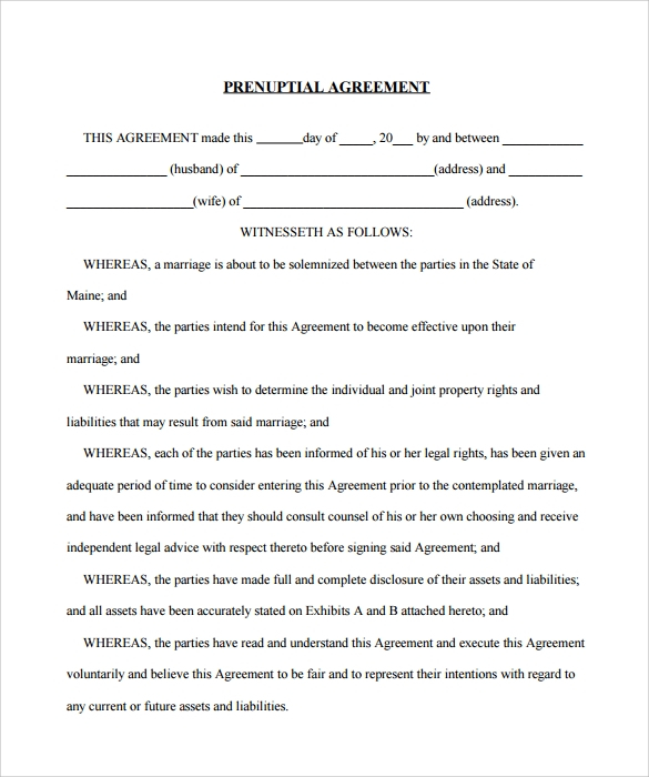 FREE 9 Sample Prenuptial Agreement Templates In PDF MS Word