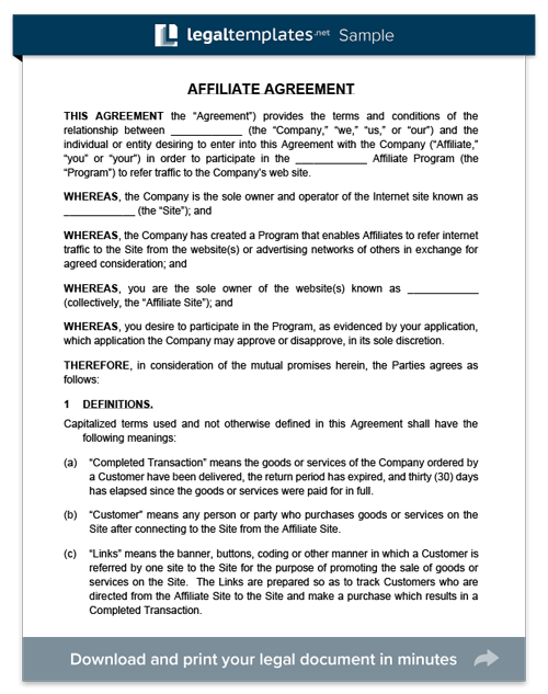 Free Affiliate Agreement Affiliate Agreement Template Legal Templates