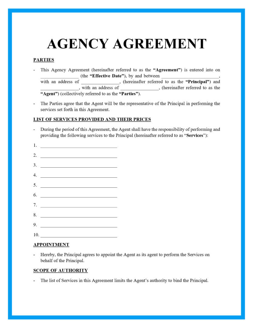 Free Agency Agreement Template For Download