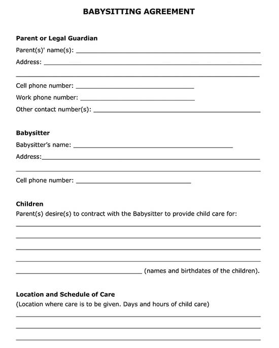 Free Babysitter Contract Templates Examples Word PDF