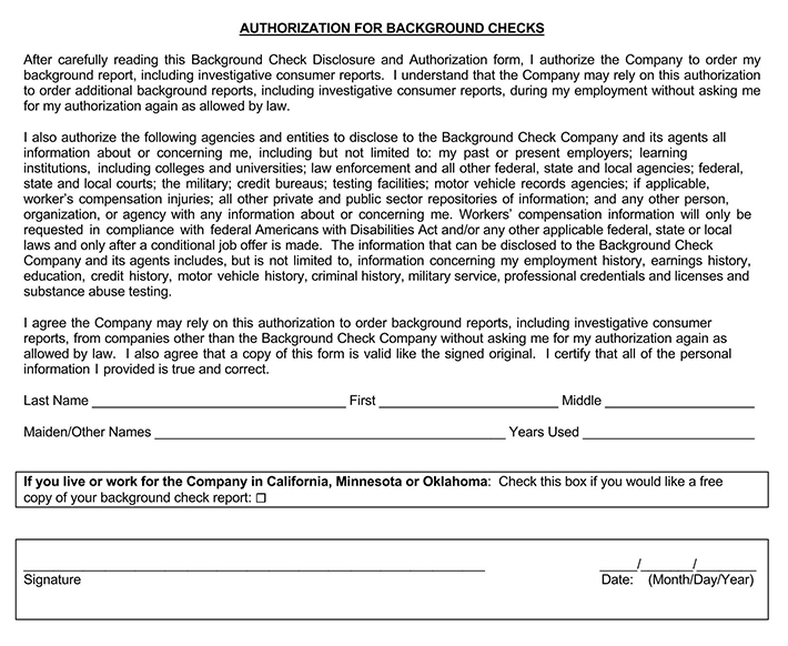 Free Background Check Authorization Consent Forms PDF Word