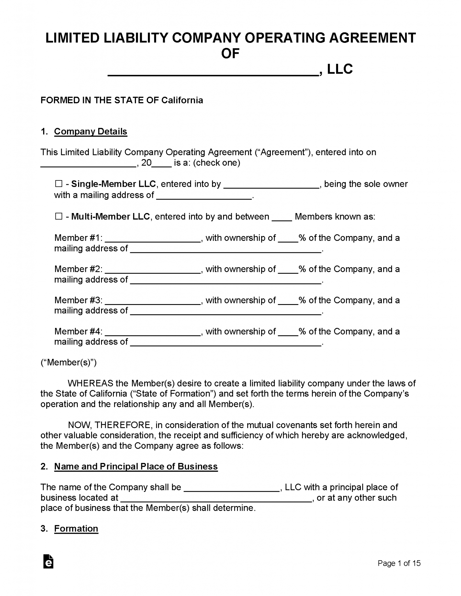 Free California LLC Operating Agreement Templates PDF Word EForms