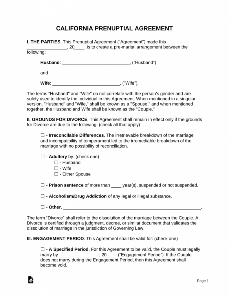 Free California Prenuptial Agreement Laws Word PDF EForms