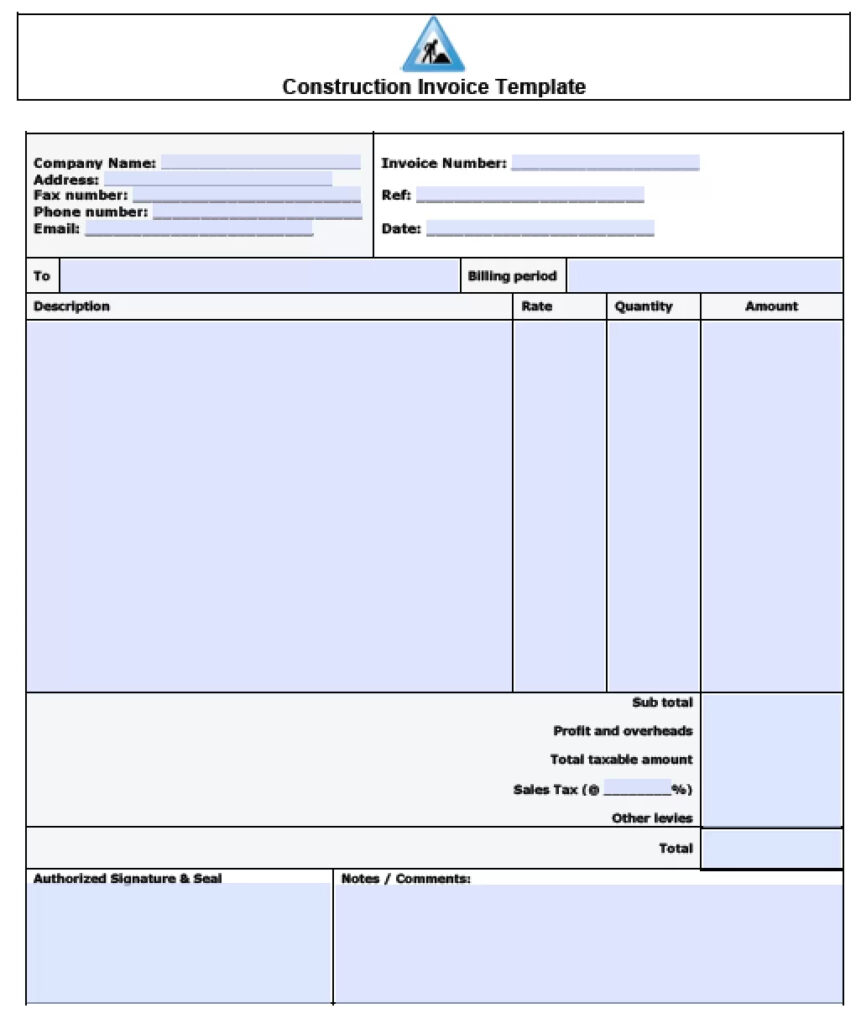 Free Construction Invoice Template Excel PDF Word doc