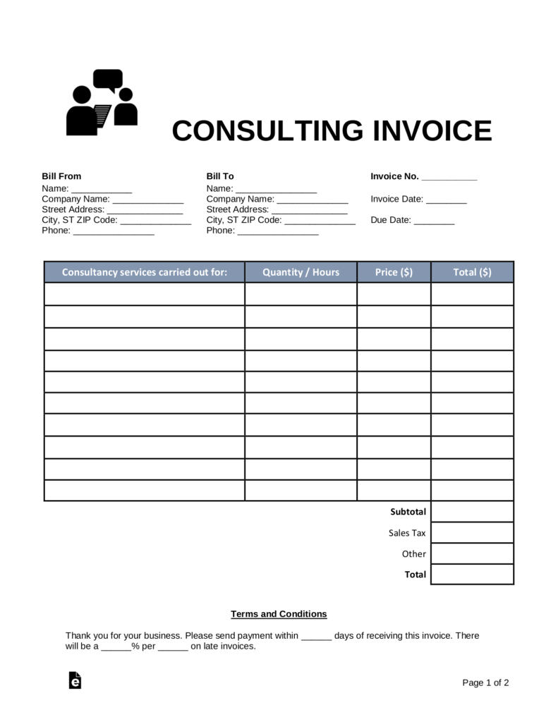 Free Consulting Invoice Template Word PDF EForms