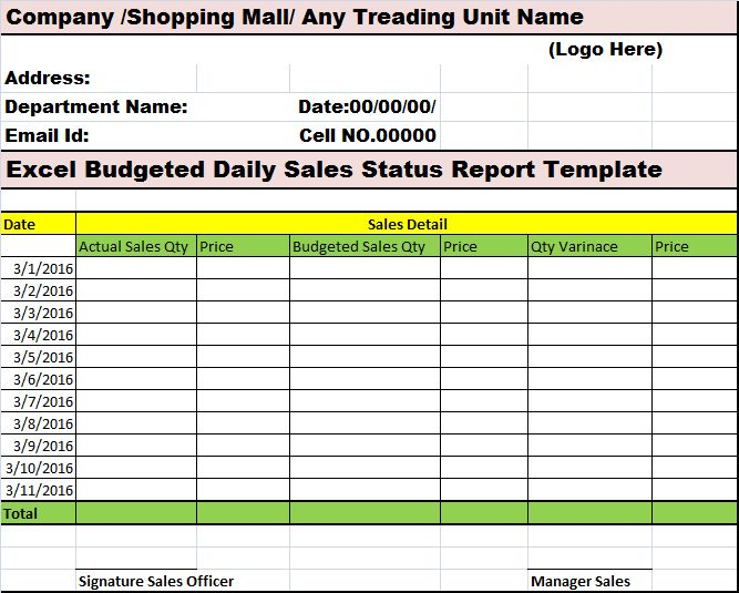 Free Daily Sales Report Excel Template 3 PROFESSIONAL TEMPLATES