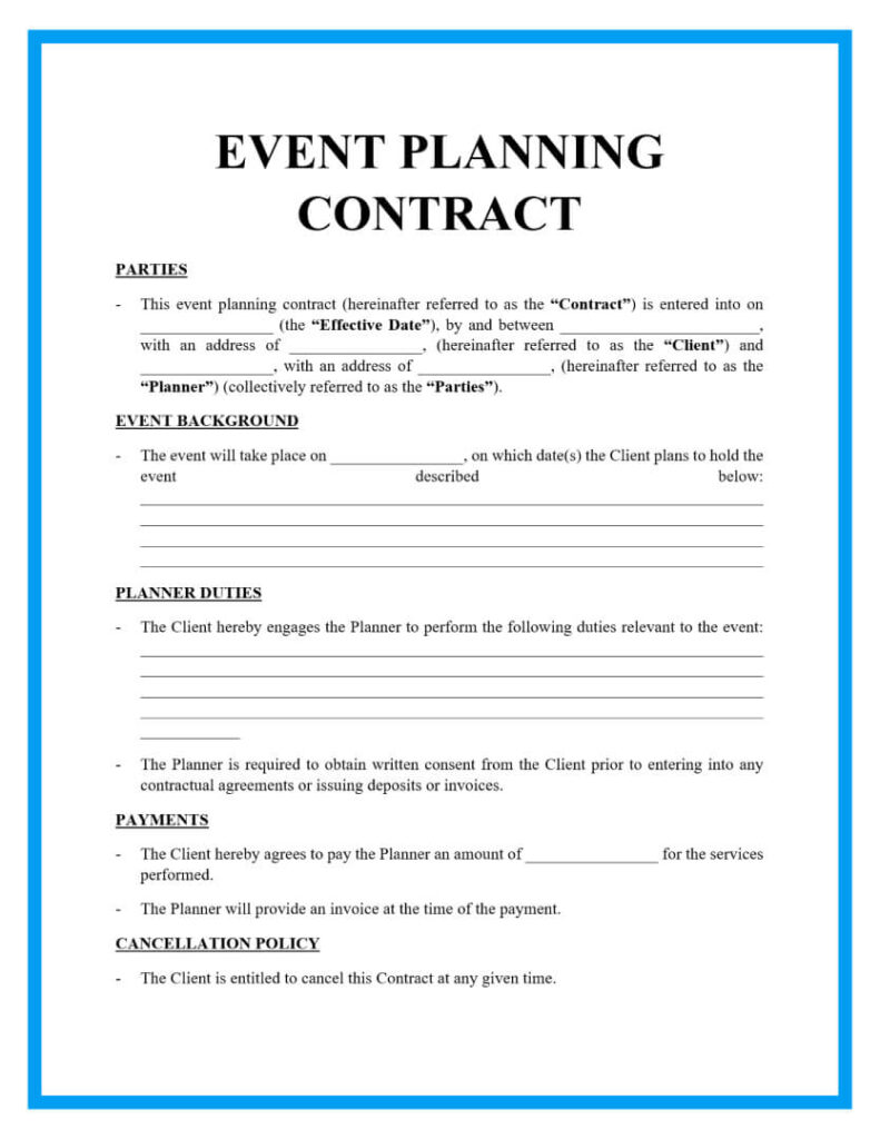 Free Downloadable Event Planning Contract Template