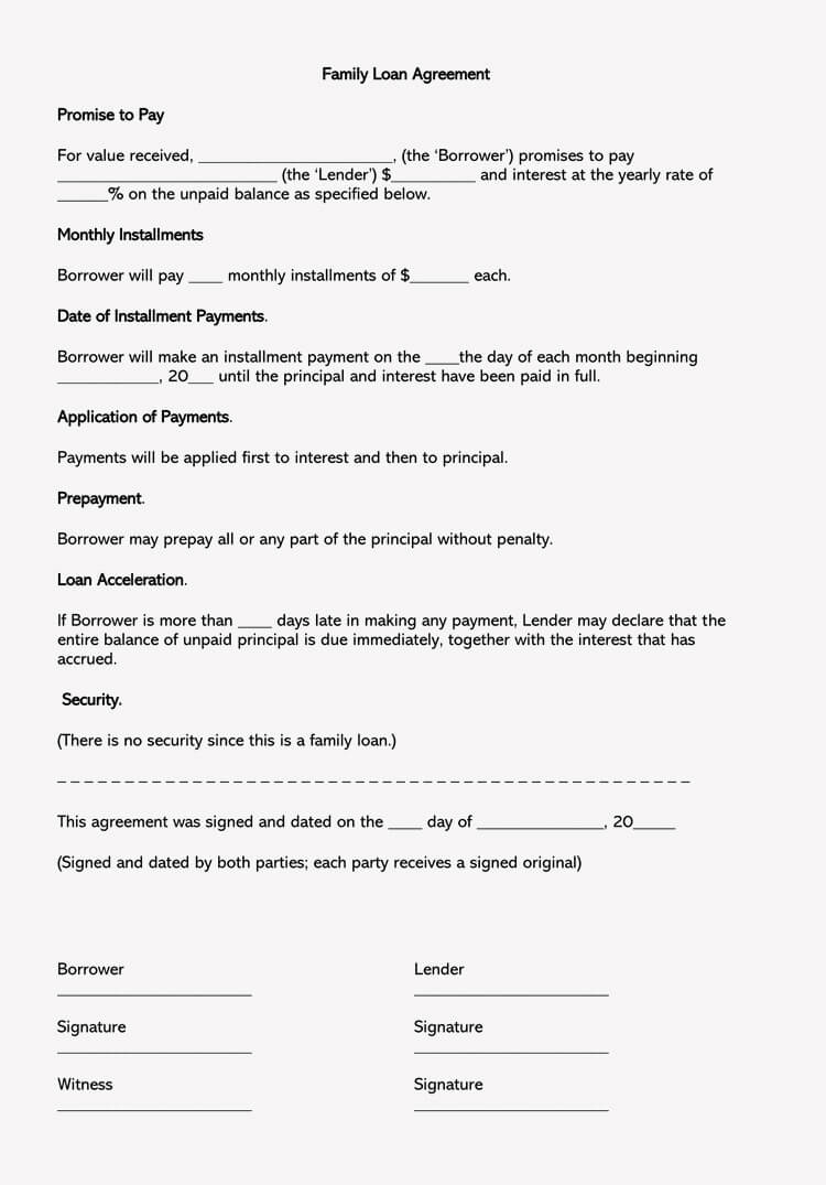 Free Family Loan Agreement Forms And Templates Word PDF 
