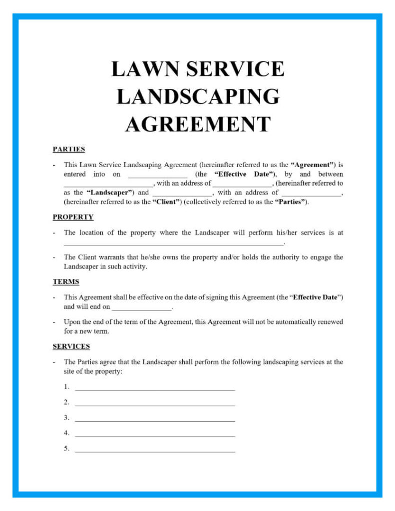 Free Lawn Service And Landscaping Contract