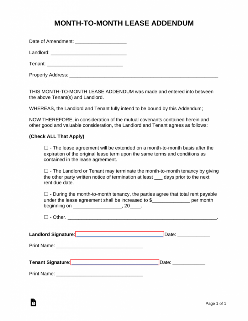 Free Month To Month Lease Addendum Template PDF Word EForms