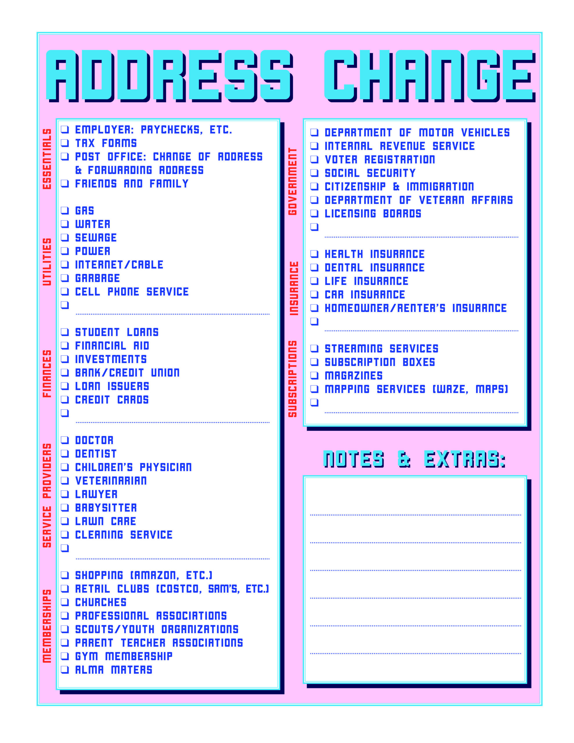 Free Moving Checklist Printable This Change Of Address Template For 