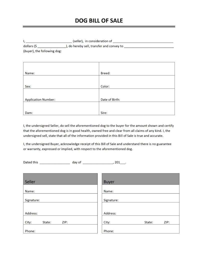 Free Printable Bill Of Sale Templates Form GENERIC
