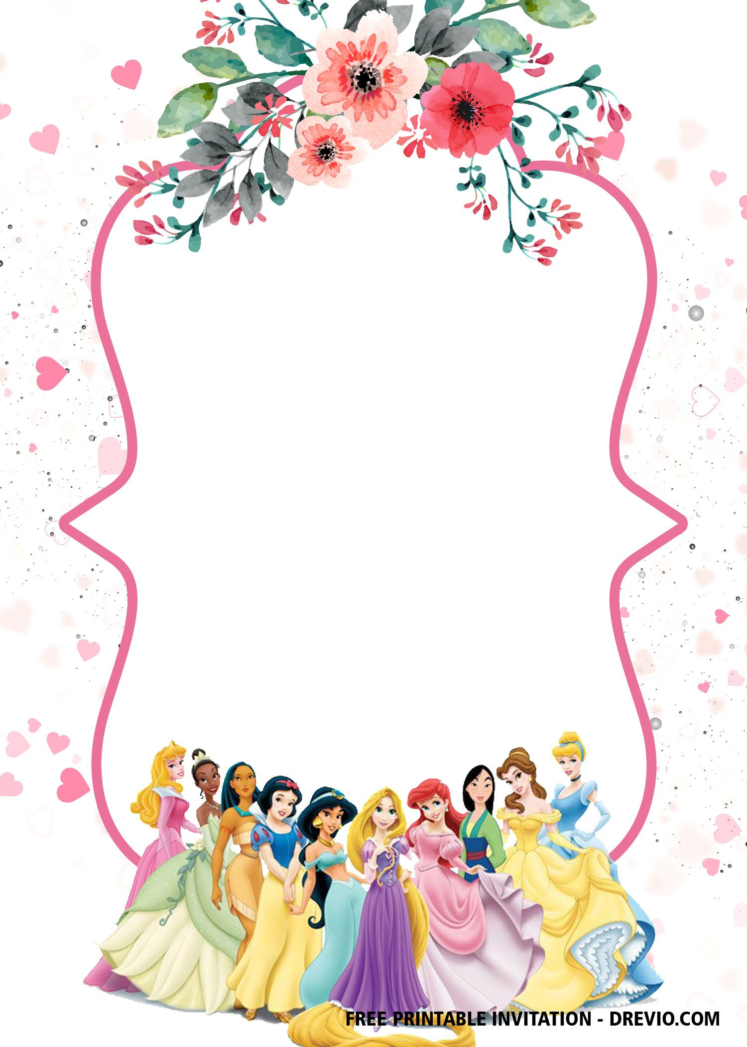 FREE Printable Disney Princesses Invitation Templates Convites Para 