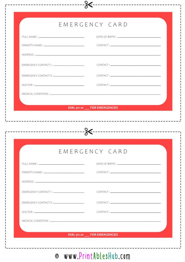 Free Printable Emergency Card Templates PDF Printables Hub