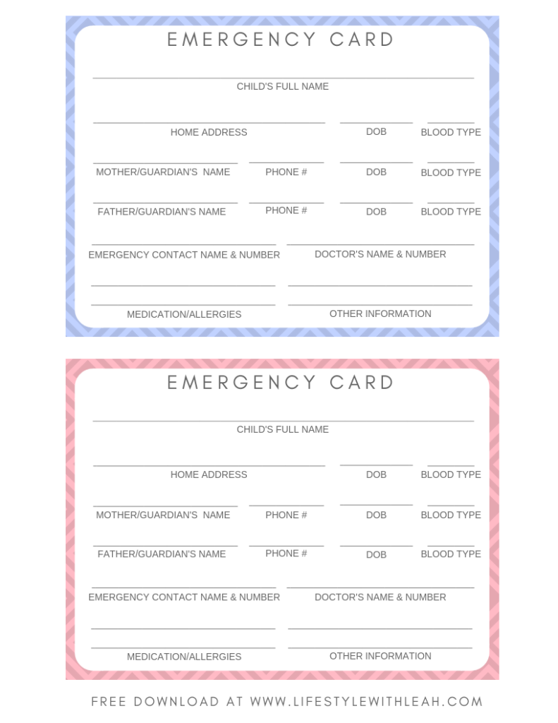 Free Printable Emergency Cards For Your Kids Lifestyle With Leah