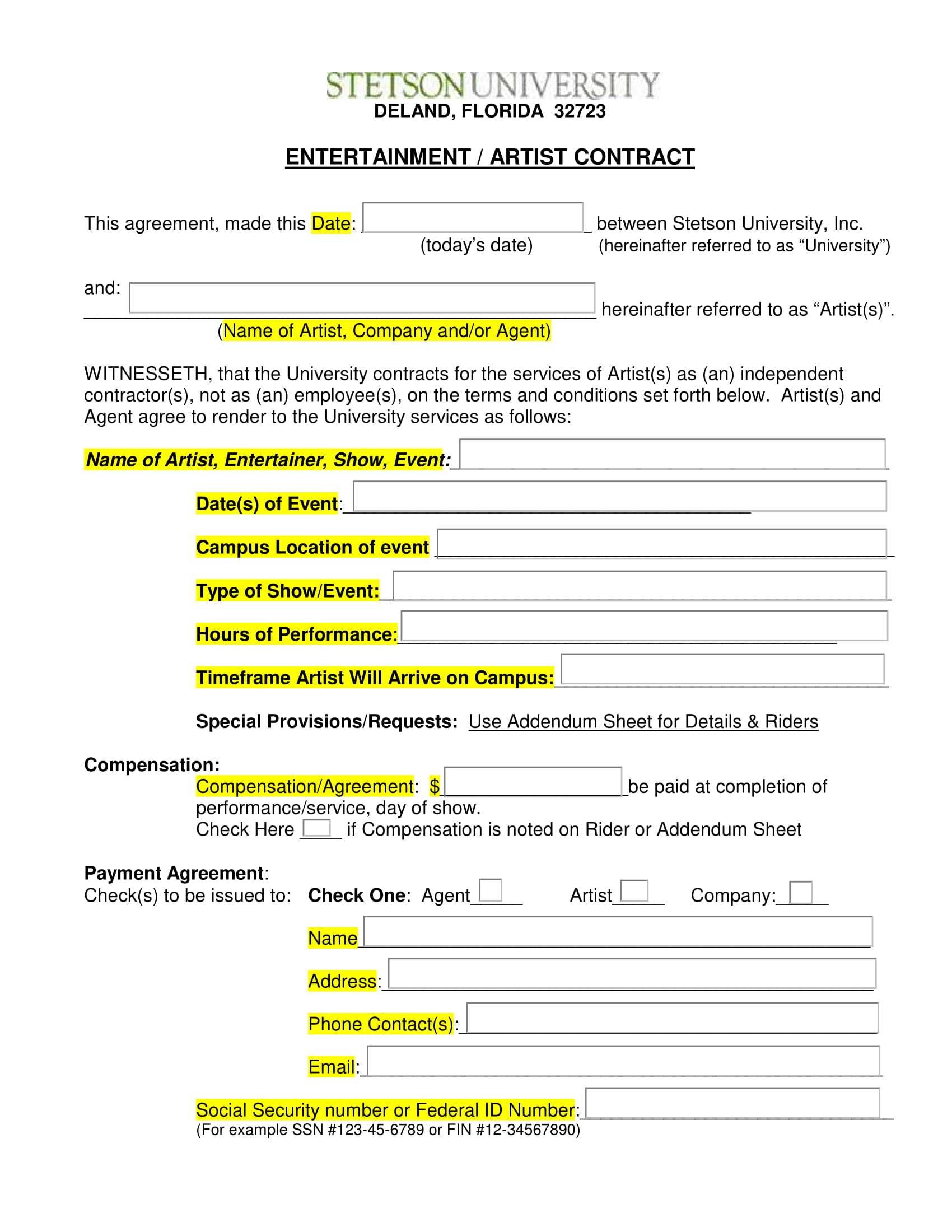 Free Printable Entertainment Contracts PRINTABLE TEMPLATES