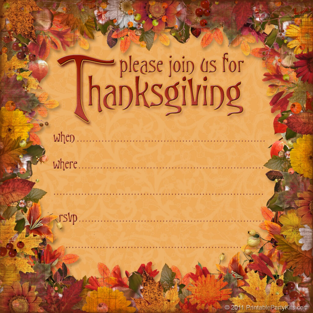 Free Printable Party Invitations Free Thanksgiving Dinner Announcement