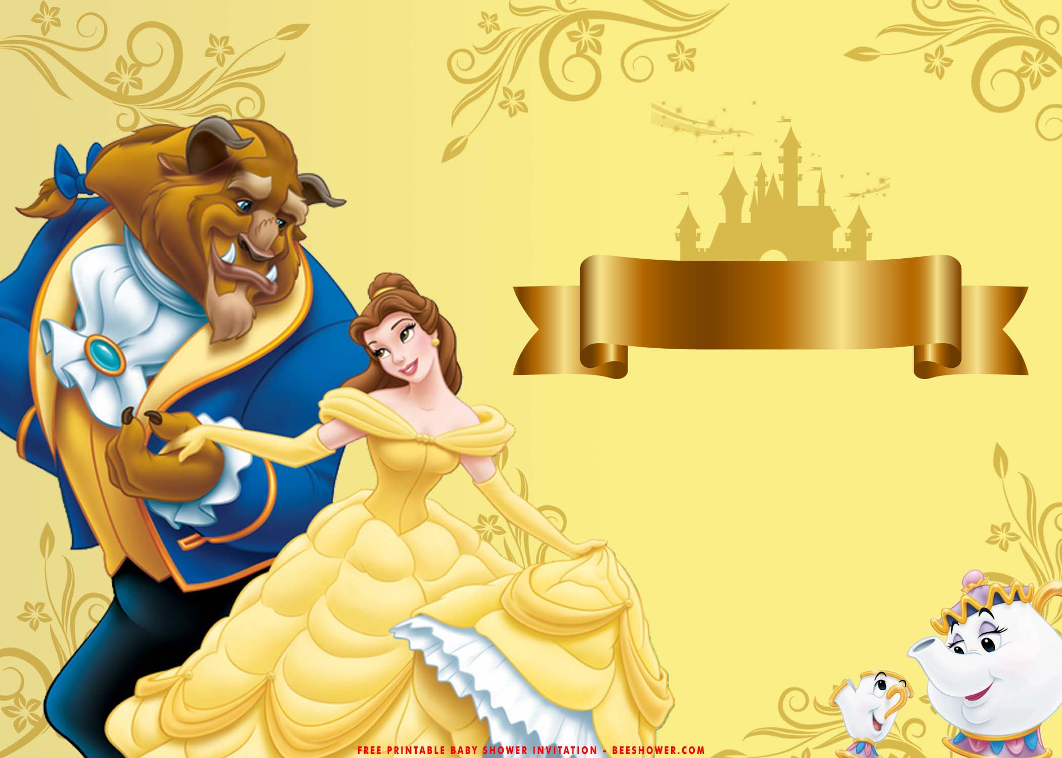  FREE Printable Romantic Beauty And The Beast Baby Shower Templates 