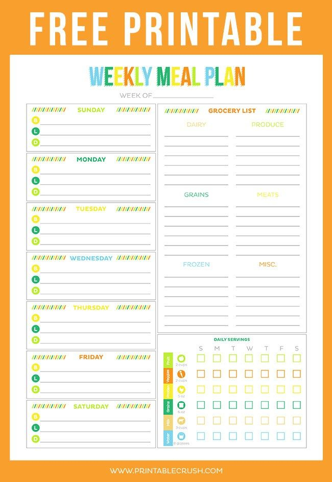 FREE Printable Weekly Meal Planner Weekly Meal Planner Template Meal 
