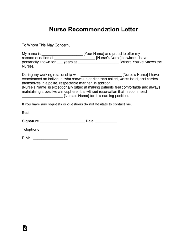 Free Registered Nurse RN Letter Of Recommendation Template With