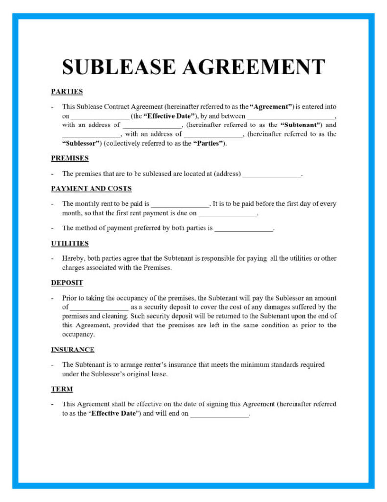 Free Sublease Agreement Templates For Download