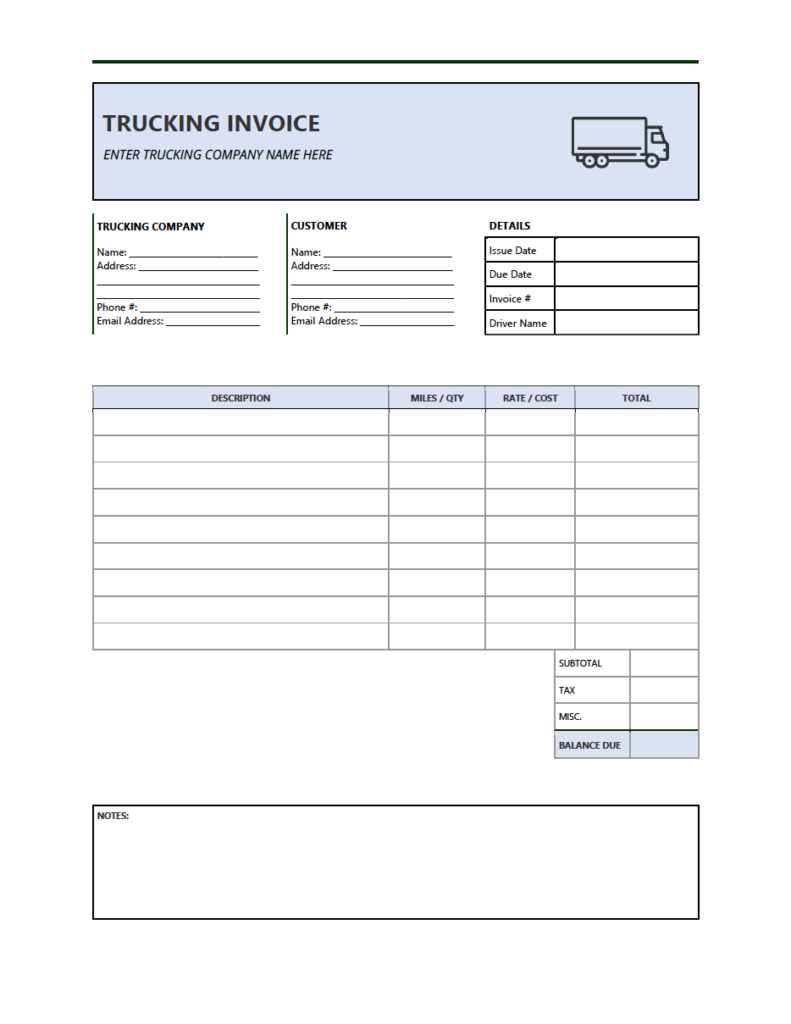 Free Trucking Invoice Template PDF WORD EXCEL