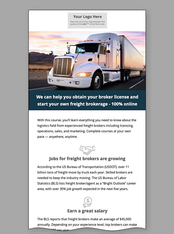 Freight Broker Course Email Template Ed2Go Partner Site