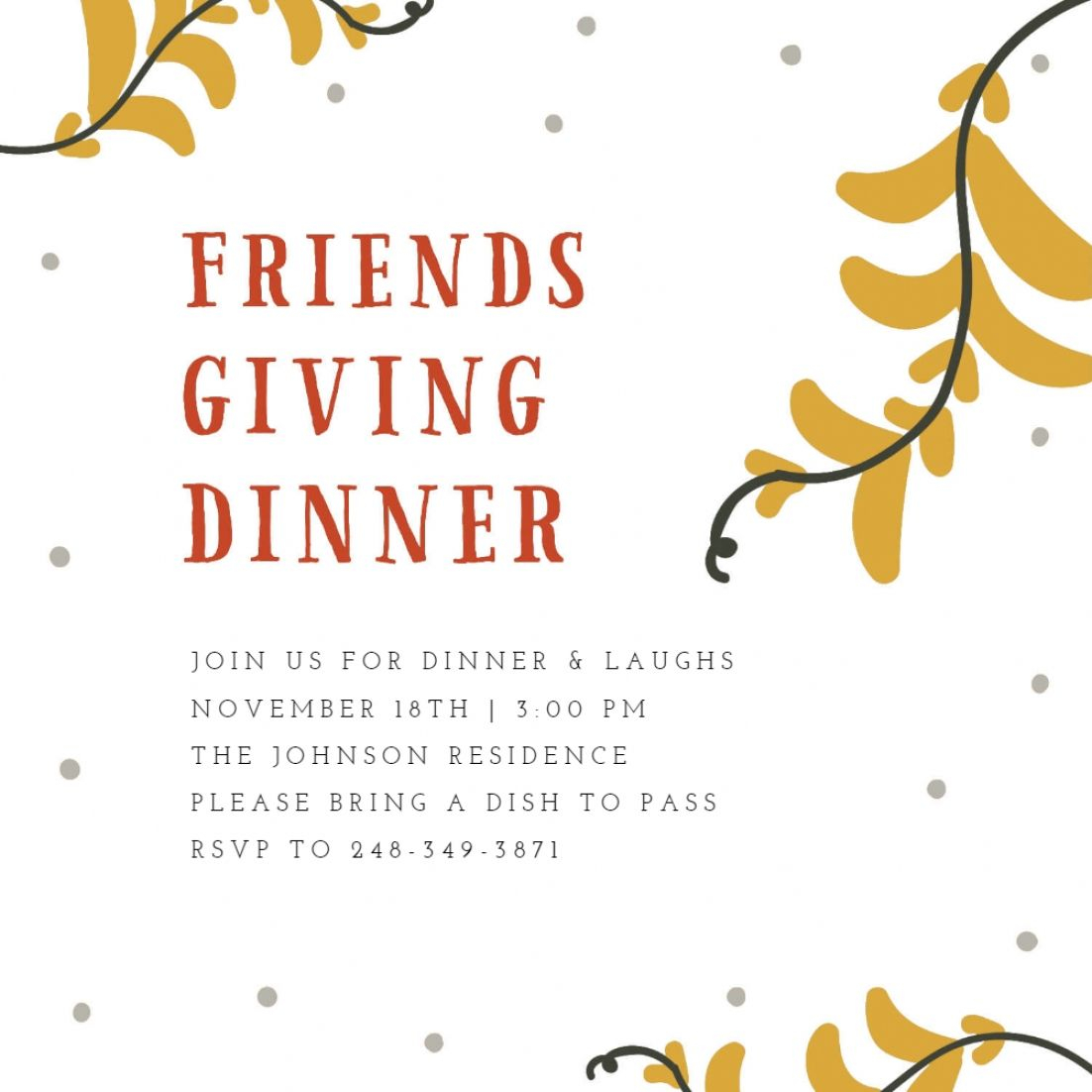 Friendsgiving Dinner Thanksgiving Invitation Template Intended For Incr 