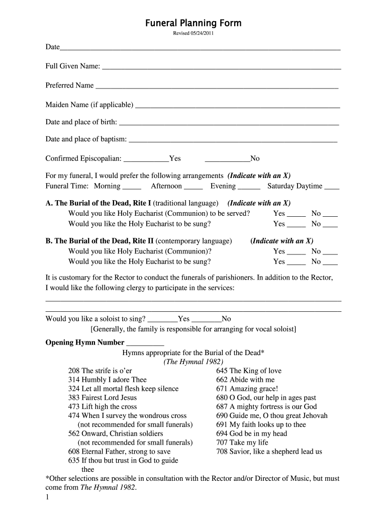 Funeral Planning Form Fill Online Printable Fillable Blank PdfFiller