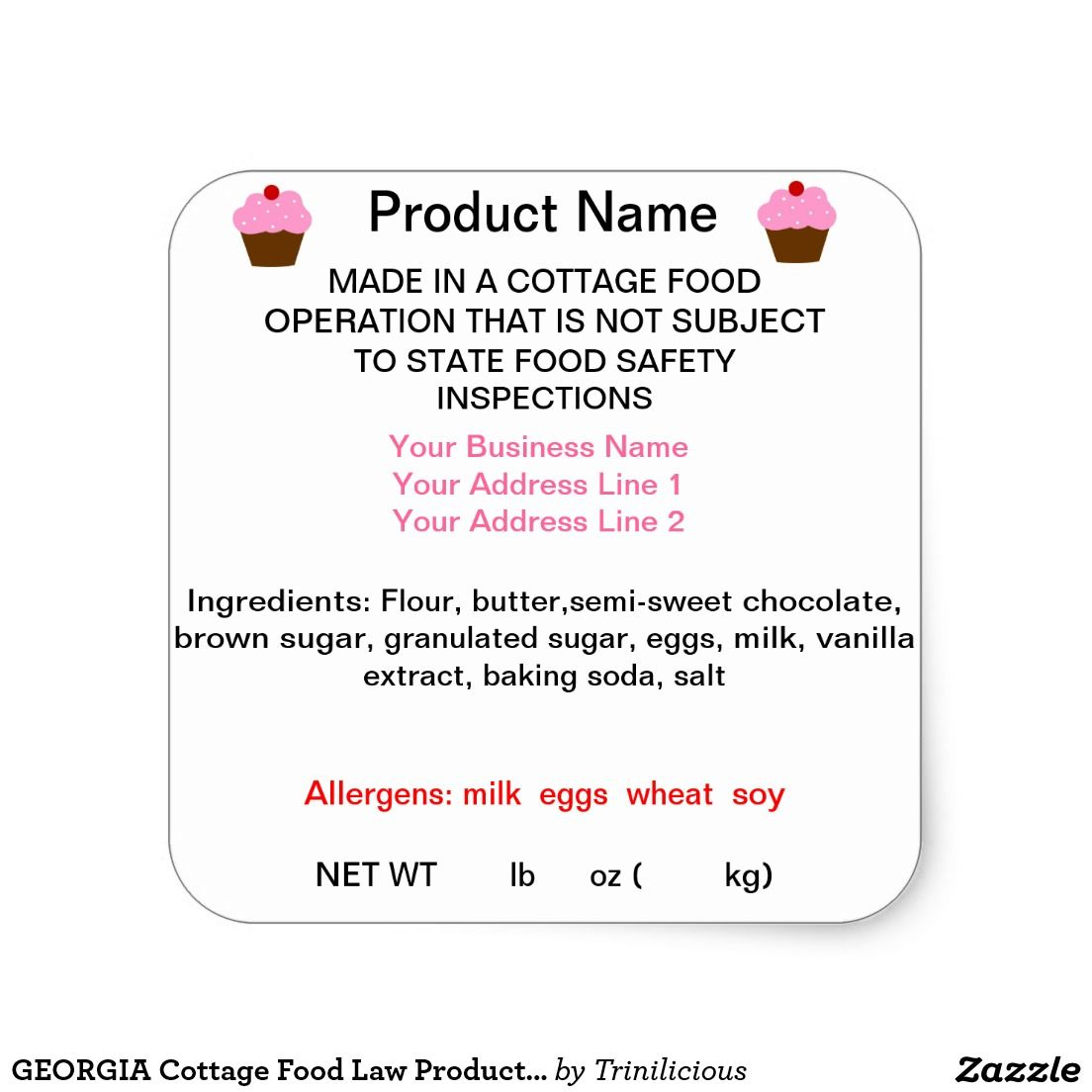 GEORGIA Cottage Food Law Product Labels Zazzle Label Templates 