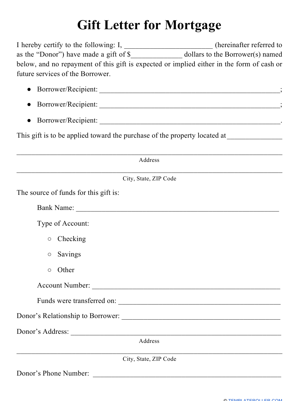 Gift Letter For Mortgage Template Download Fillable PDF Templateroller