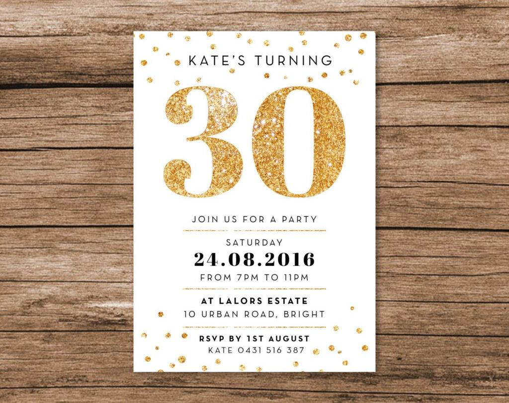 Gold 30th Birthday Invitation A6 Digital File Printable PDF