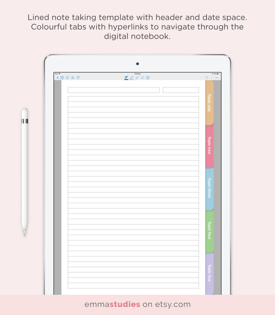GoodNotes 5 Subject Student Notebook Template Digital Lined Ruled