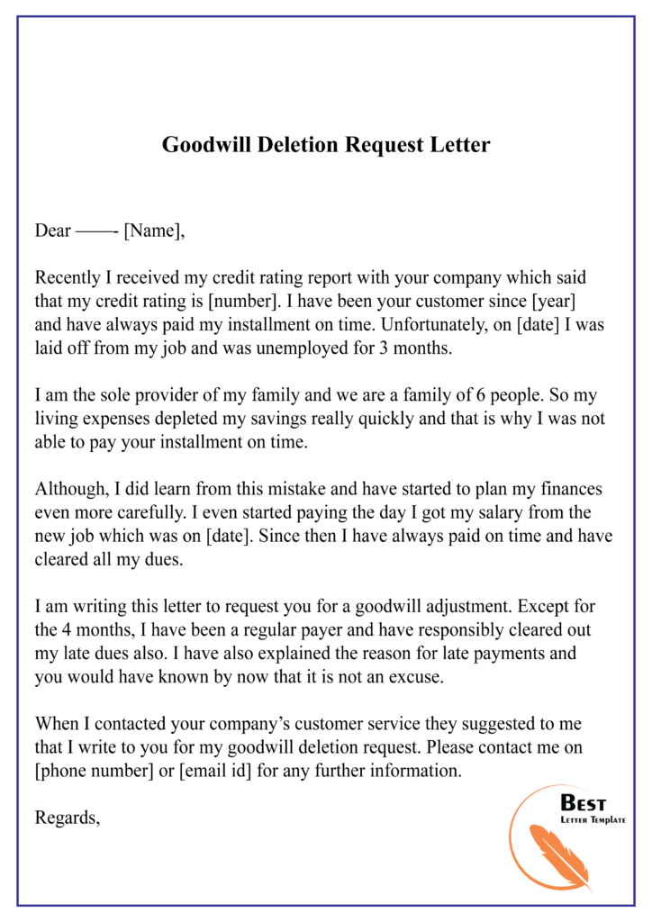 Goodwill Deletion Request Letter Letter Of Recommendation