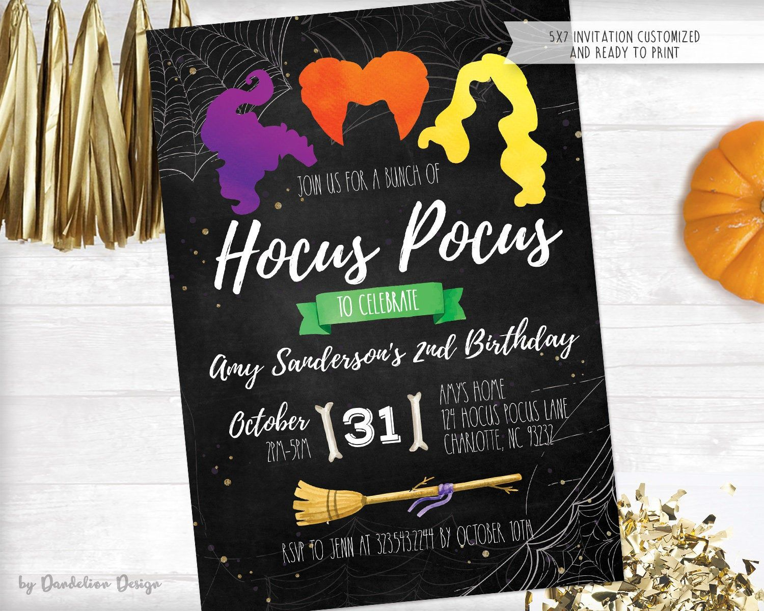 Hocus Pocus Theme Halloween Birthday Invitation Plus Thank You Etsy