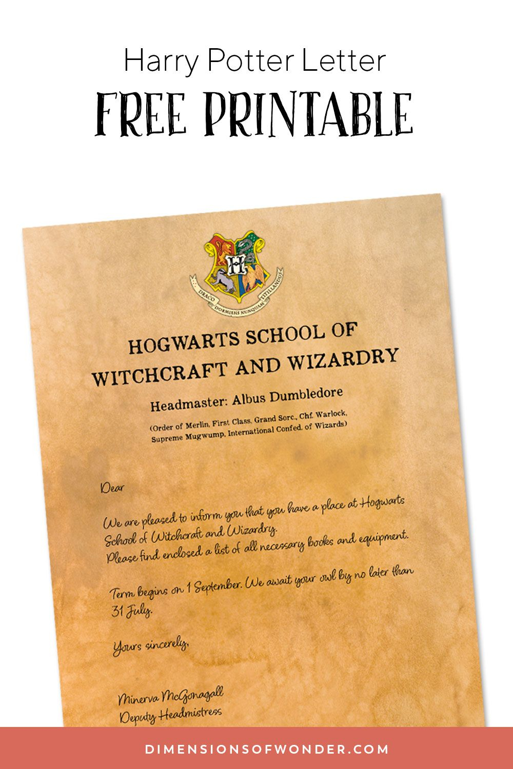 Hogwarts Acceptance Letter Template Free Printable Front Back 