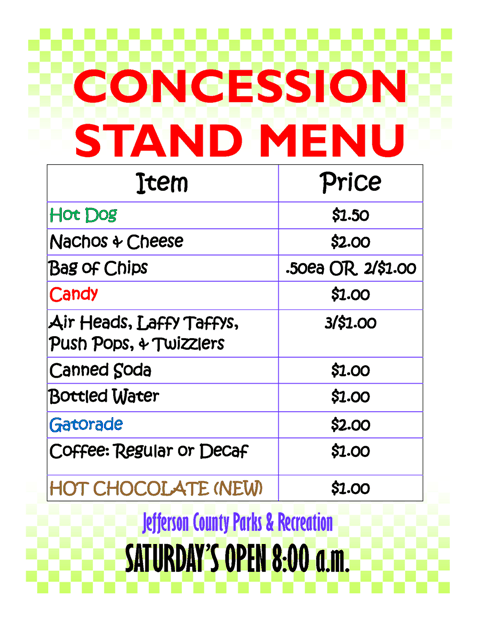 Image Result For Concession Stand Menu Template Word Concession Stand 