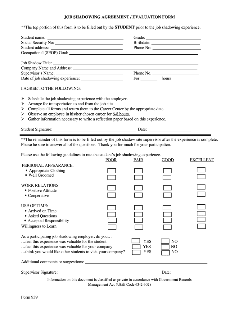 Internal Job Shadowing Plan Template Form Fill Out And Sign Printable
