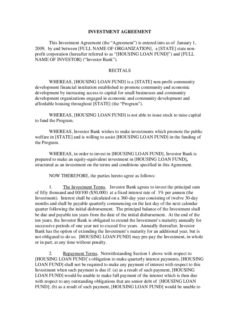 Investment Contract Template 2 Free Templates In PDF Word Excel 