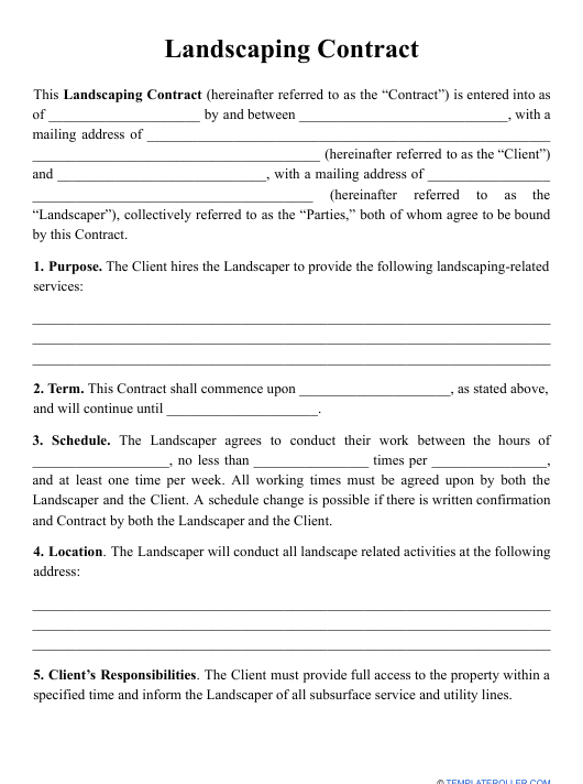 Landscaping Contract Template Download Printable PDF Templateroller