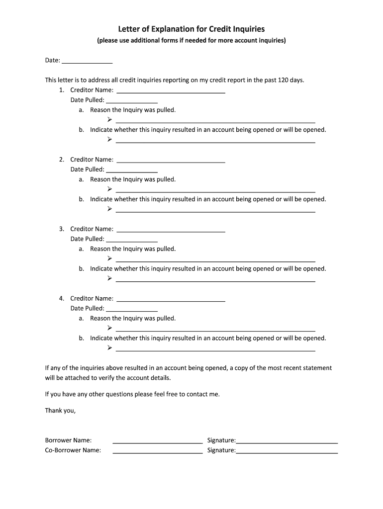 Letter Explanation Credit Inquiries Fill Online Printable Fillable